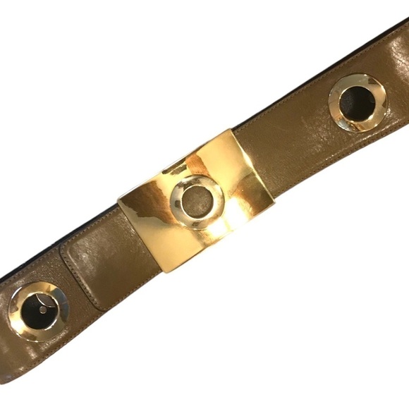 Escada Woman’s Belt Leather Large Buckle Wide Brown Tan Made In Western Germany - Picture 1 of 9